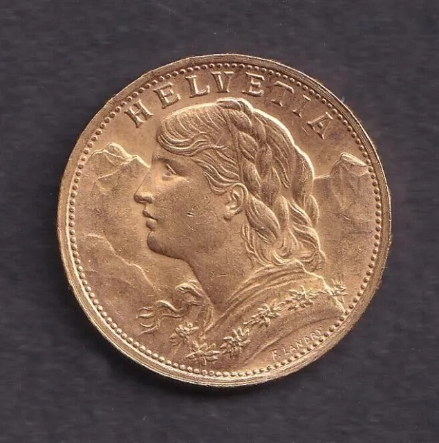 1922 Swiss Vreneli Helvetia 20 Francs Gold Coin - Switzerland (.900 - 21.6k) UNC