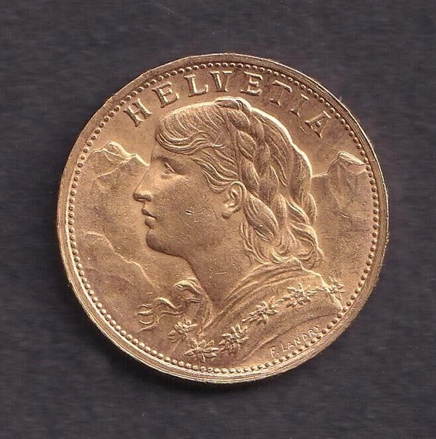 1922 Swiss Vreneli Helvetia 20 Francs Gold Coin - Switzerland (.900 - 21.6k) UNC 1922 Swiss Vreneli Helvetia 20 Francs Gold Coin - Switzerland (.900 - 21.6k) UNC