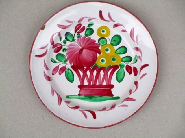 ASSIETTE FAÏENCE DE SAINT CLEMENT BOUQUET FLORAL DANS  CORBEILLE 19ème SIECLE 2