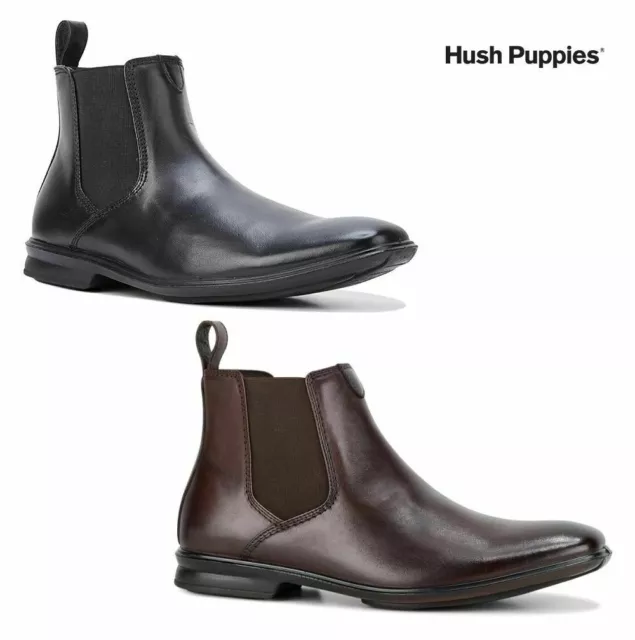 Mens Hush Puppies Chelsea Extra Wide Men's Black Mahogancy Tan Leather Boots 2