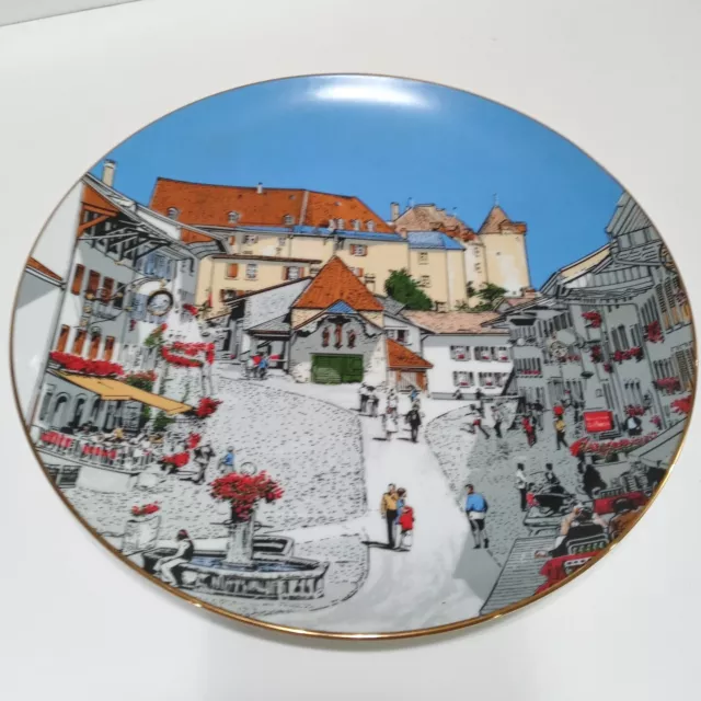 American National Ins Co Fine Porcelain Plates Gruyere Switzerland 22k Trim 1977