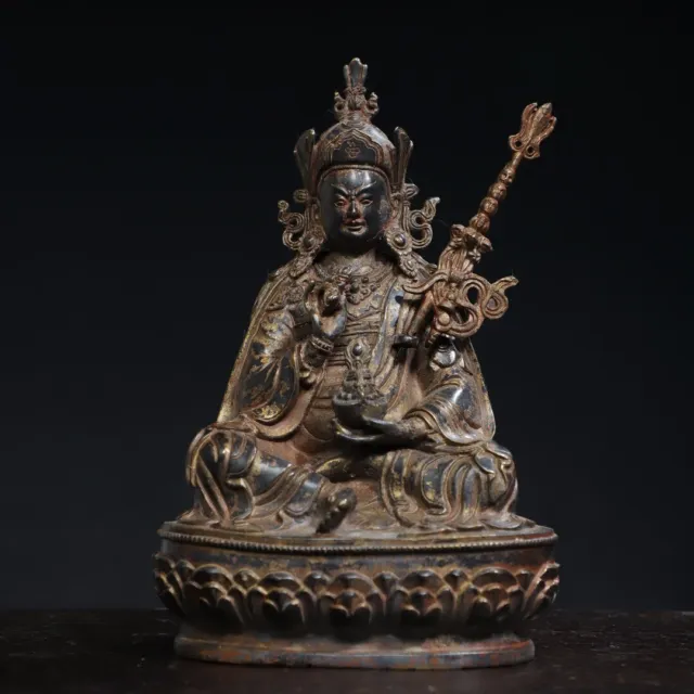 8" Old Antique Tibet Tibetan Buddhism temple Bronze Padmasambhava Buddha statue