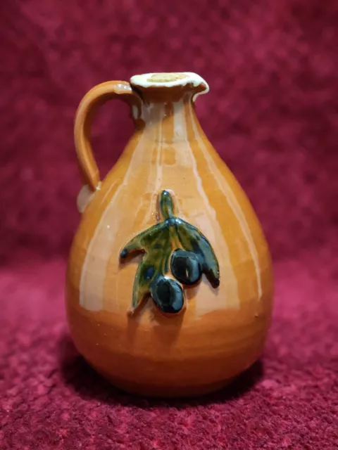 Pottery Oil Decanter with Cork Stopper / Decorated with Olive Leaves/ Olive Oil