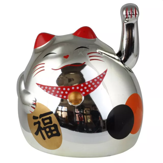 Glückskatze Winkekatze 8cm silber Maneki Neko winkende Katze Glücksbringer Feng