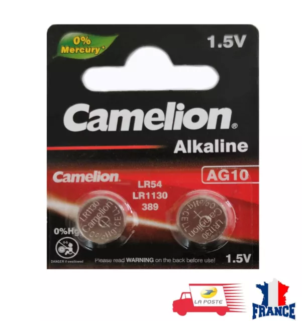 Piles Bouton Alcaline AG10, LR1130, LR54, LR1131, 389, 390 Camelion 1.5V