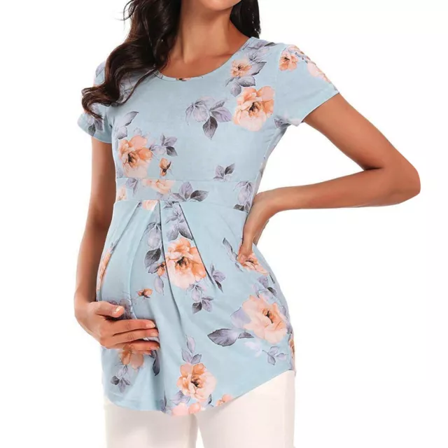 Womens Maternity Nursing Tops Floral Printed Shirt Soft Pregnancy Clothes Top 3