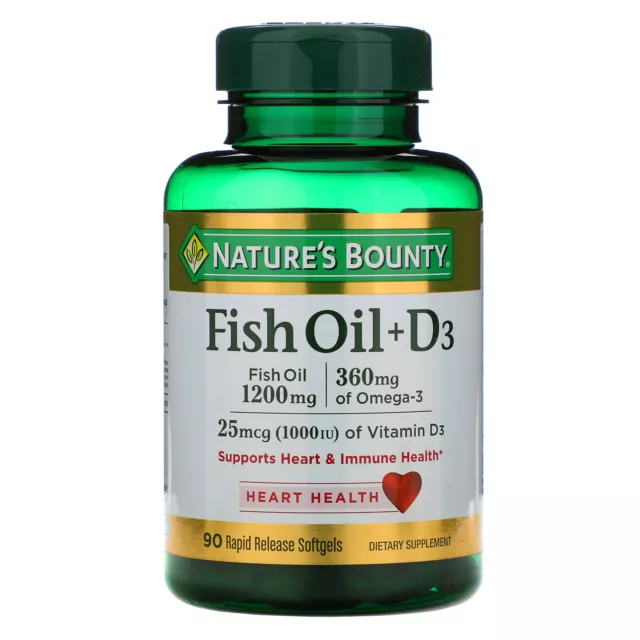 2 X Nature's Bounty, Fish Oil + D3, 90 Rapid Release Softgels