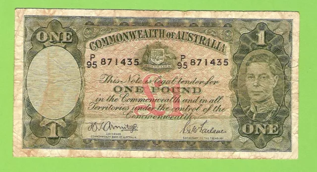 #D11.  1942  Wwii  Type Australian One Pound £1  Banknote P95 871435