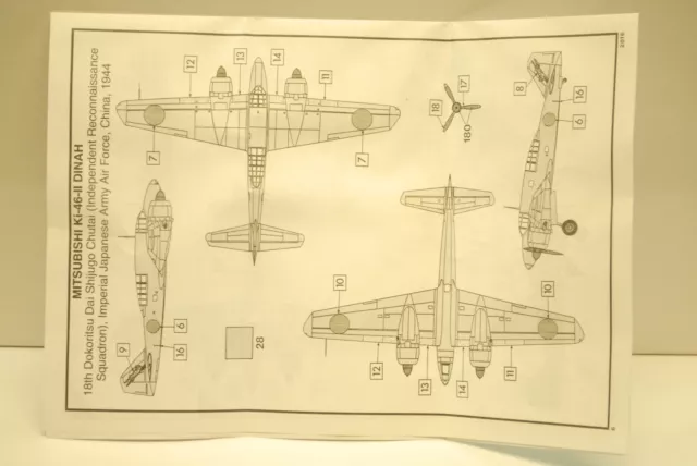 1/72ème  PLAN DE MONTAGE POUR MITSUBISHI KI46 - II DINAH - pour AIRFIX réf 02016