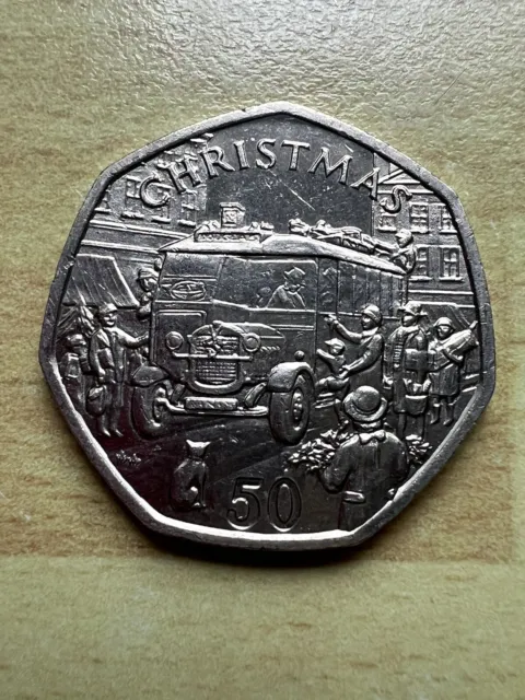 Isle of Man Christmas 50p ✨1987 Thornycroft Bus ✨ Circulated Coin ✨