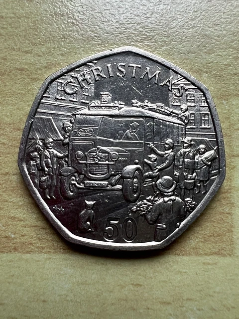 Isle of Man Christmas 50p ✨1987 Thornycroft Bus ✨ Circulated Coin ✨