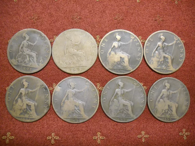 Collection of  (8) Great Britain Victoria Pennies 1891-1899, KM# 755 & KM# 790