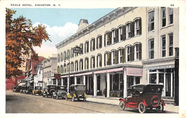 c.1920 Early Cars Eagle Hotel Kingston NY post card Ulster county