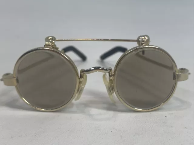 VTG Miniature Metal Art Brooch/Pin Working Sunglasses-Gold Tone 3D Unique-Hippie