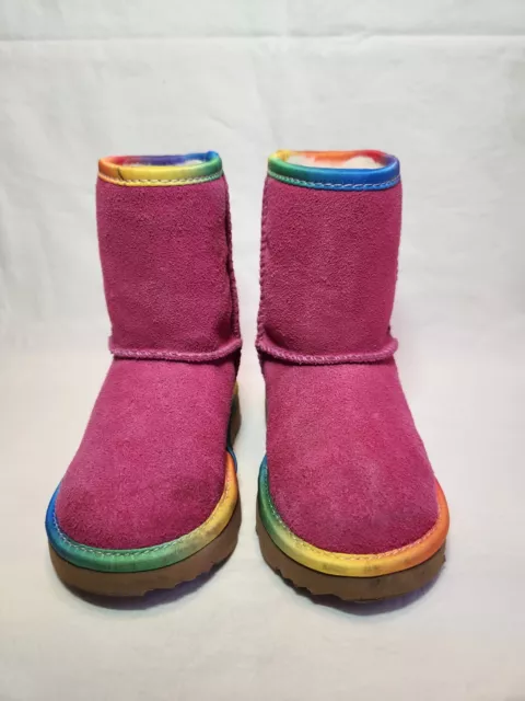 UGG Big Kids Classic Short II Rainbow Girls Suede Winter Boot Pink Azalea Size 6