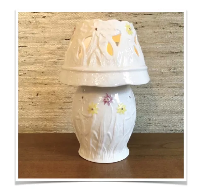 Votive Candle Fairy Light Shade Lamp Porcelain Flowers Pink BELLEEK Ireland 8”H