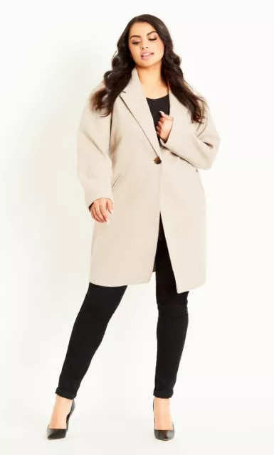 City Chic Plus Size 18 Beige Long Coat Jacket Single Button Collared Women NEW