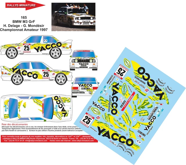 DECALS 1/18 REF 165 Bmw M3 E30 Delage Rallye Du Mont Blanc 1997 Rally ...