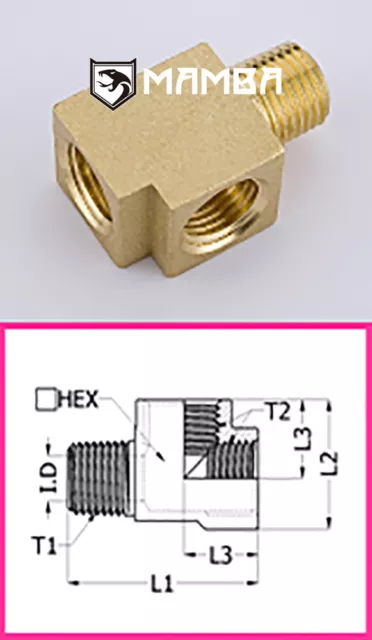 Brass Turbo Adapter Fitting Street Tee 1/8 BSPT Male to 1/8 BSPT Female (50 pcs)
