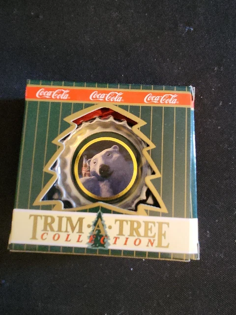 Vintage Coca Cola Christmas Polar Bear Ornament Trim A Tree Bottle Cap 1990