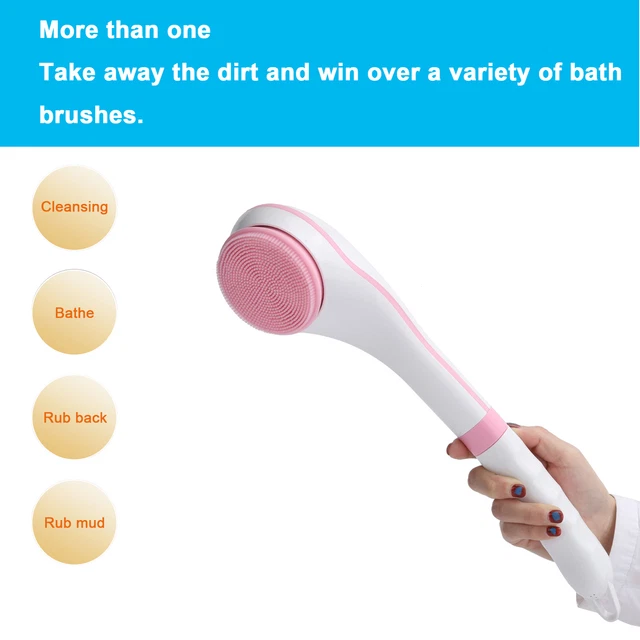(rosa) Spazzola da bagno spazzola elettrica da bagno con 5 pz spazzole testa multifunzione lunga