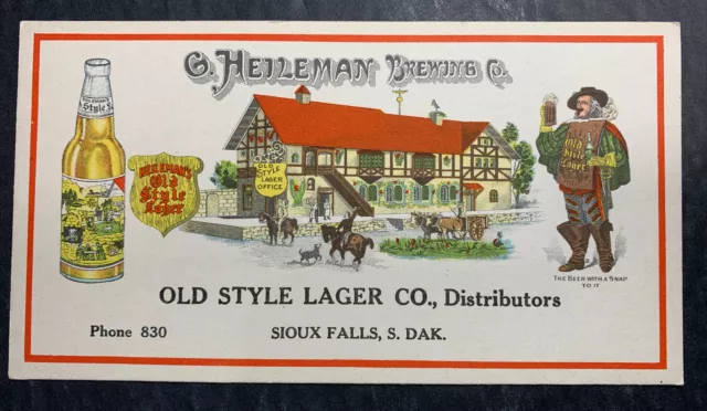 RARE Prepro Heileman Brewing Old Style Beer Ink Blotter Sioux Falls South Dakota