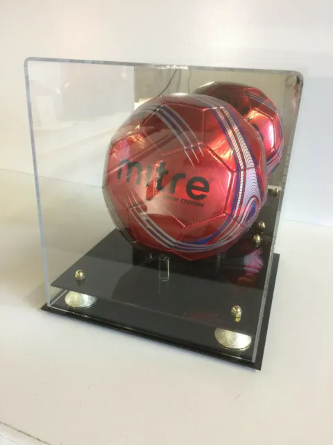 Soccer ball MIRROR BACK display casw with gold risers  85% UV filtering acrylic