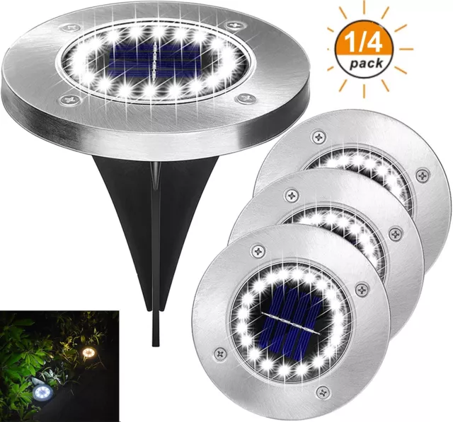 LED Solar Ground Lights 1/4pack Disk Lights Outdoor Garden Pathway Lawn Lighting