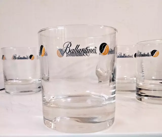 BALLANTINES Scotch Whisky Glasses Tumblers x 4 Barware Man Cave 'As New'