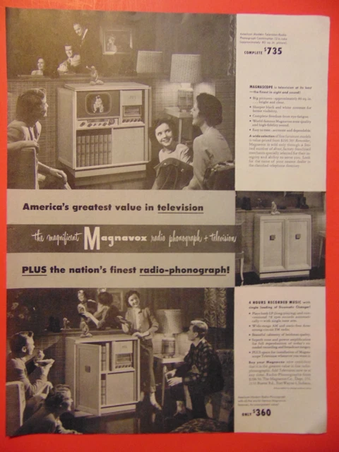1949 the magnificent MAGNAVOX Radio Phonograph + Television   photo art print ad