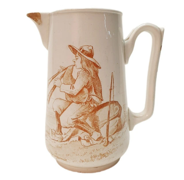 Pichet en faïence de Creil et Montereau à décor de berger breton