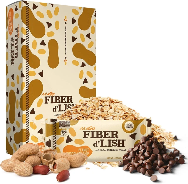 NuGO Fiber d'Lish Chip Cioccolato Arachidi - Vegan 160 Calorie - Confezione da 16 da 1,6 once