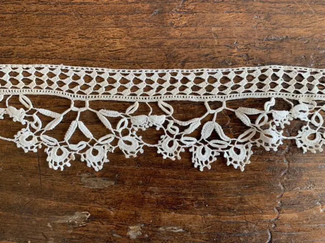 Antique French Edwardian handmade crochet lace Edging 28" by 2 1/4"