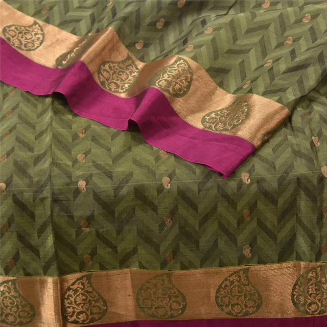 Sanskriti Vintage Green Sarees Pure Silk Woven Brocade/Banarasi Sari Fabric