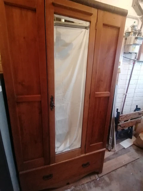 Antique pine wardrobe with mirror and drawer