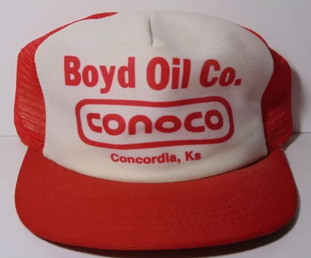 Vintage 1980s CONOCO OIL BOYD OIL CONCORDIA KANSAS SNAPBACK TRUCKER HAT CAP USA