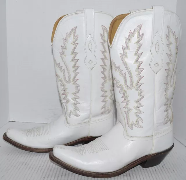 Old West Boots Jama White Leather Western Cowgirl Riding Boots Womens Sz 8