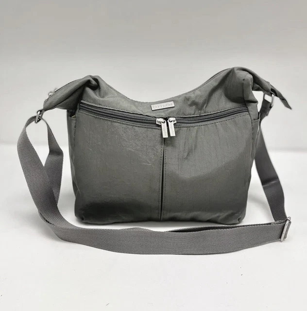 BAGGALLINI Nylon Crossbody Bag Gray Adjustable Strap Lining Lime Green Purse