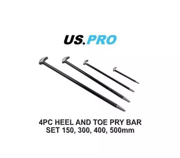 US PRO 6857 4pc Heel Toe Bar Set Podgers Pry Bars Toe 150 300 400 500mm Prybar