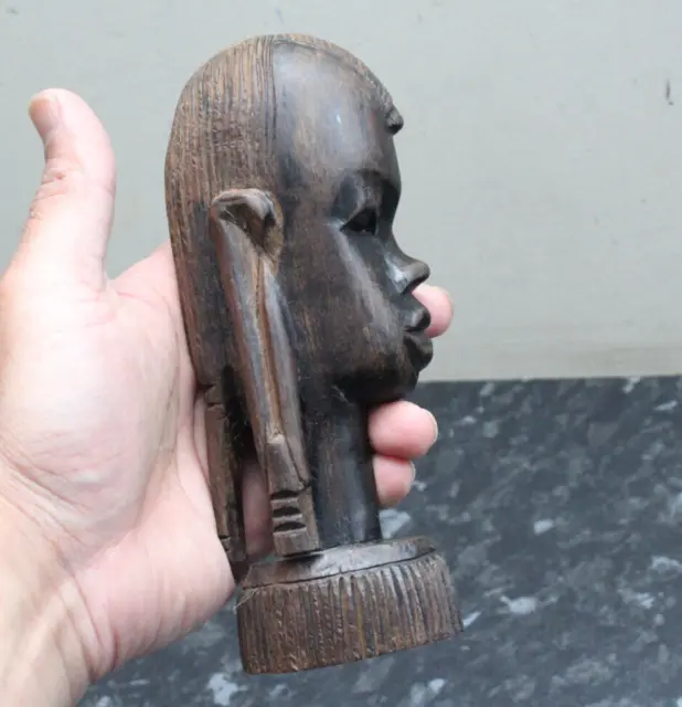 Hand Carved Wood African Tribal Woman Head Bust Sculpture