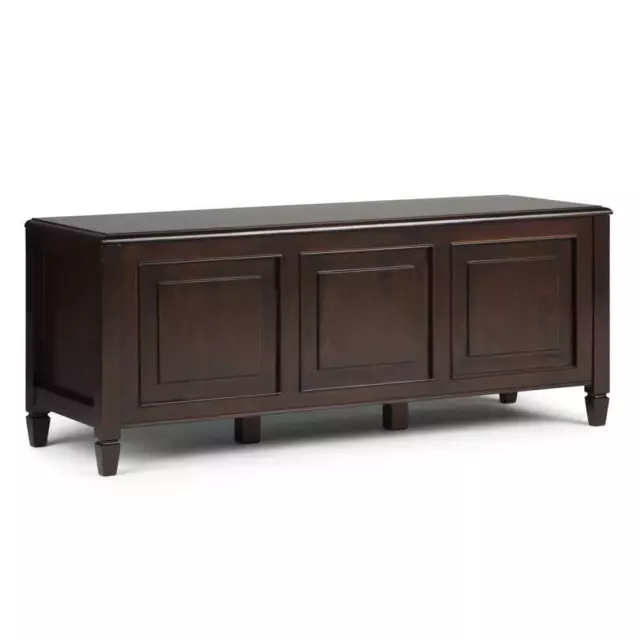 Simpli Home Storage Bench Trunk 51"W Solid Wood Flip Top Dark Chestnut Brown