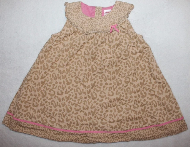 Gymboree Dress Size 4T Beige Cheetah Animal Print Bow Accent Ruffled Collar Trim