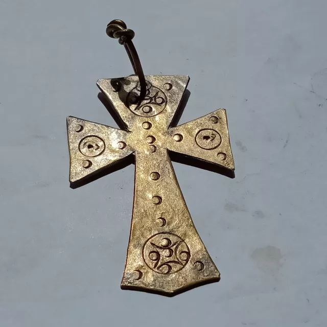 Beautiful Ancient Byzantin Cross Bronze Wearable Decorated Pendant Amulet