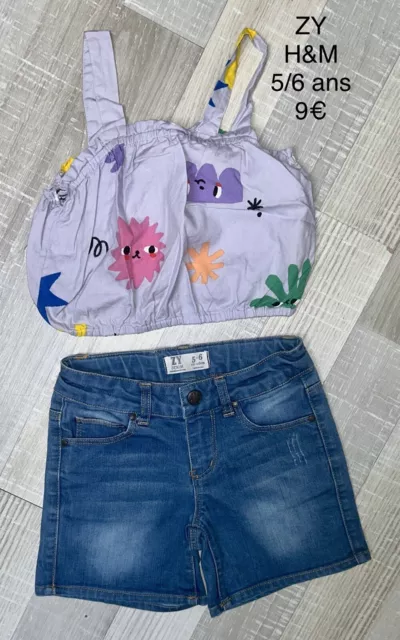 ZY H&M  5/6 Ans Fille : JUPE JEAN + Top Coton Été TBE