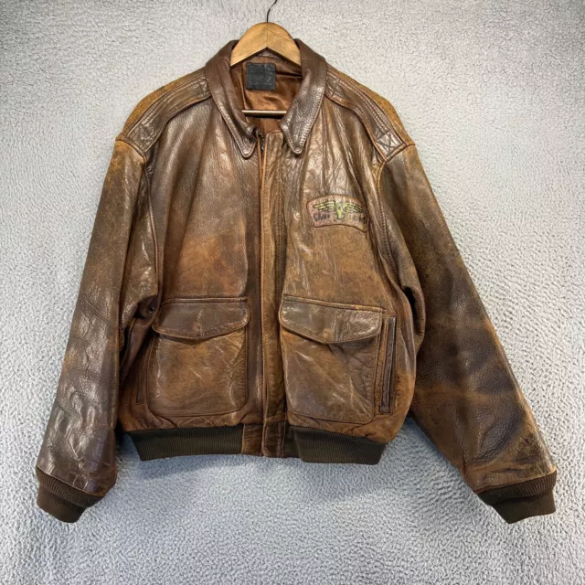 Vintage Avirex Leather Jacket Men's Large Brown Glenn Miller USO Tour Distressed 2