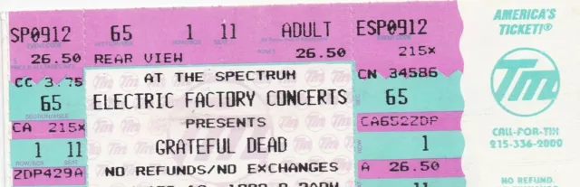 Grateful Dead Unused Ticket 09-12-1993 The Spectrum Jerry Garcia Bob Weir
