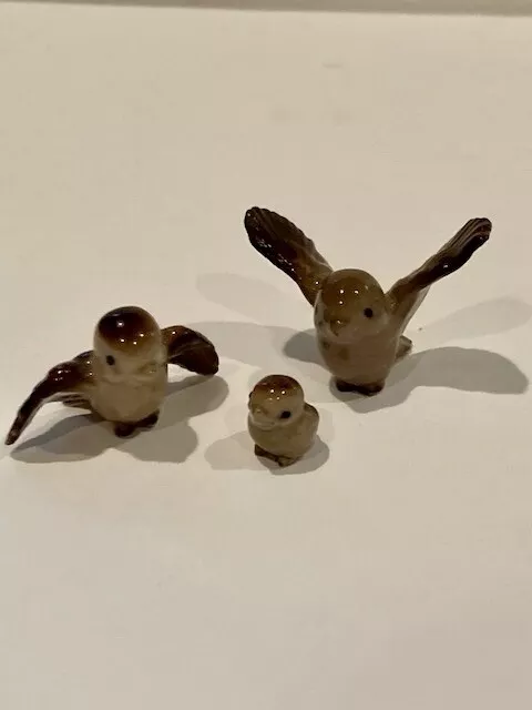 Vintage Hagen Renaker Miniature Ceramic Brown Birds Figurines Lot of 3