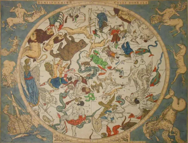 Rare 1710 Hemisphaerium Coeli Boreale, Italy I B Homanni Celestial Hand Clrd Map