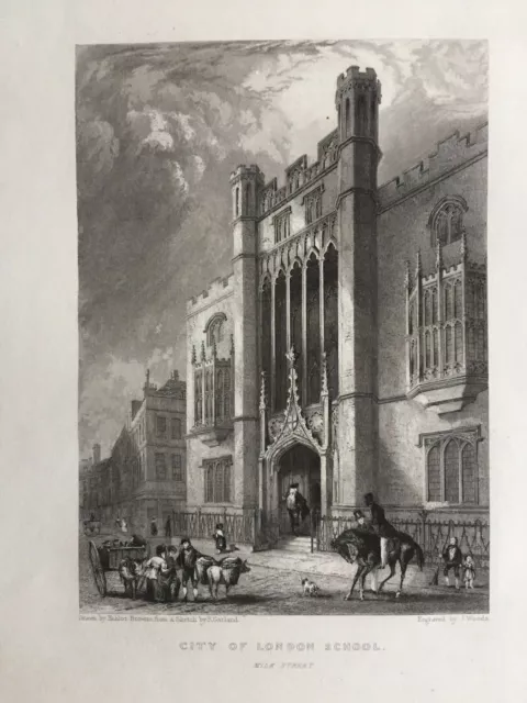 1838 Antique Print; City of London School, Milk Street after Robert Garland