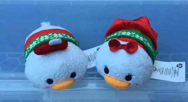 Disney Store Donald And Daisy Duck Christmas Tsum Tsums Approx 3 1/2 Inch